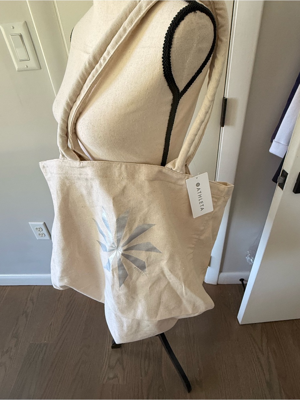 Athleta Natural Canvas Tote with Silver Starburst Accent
